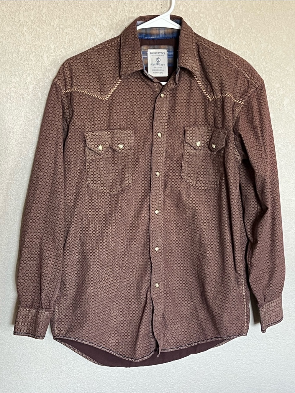 Rough Stock Men's Brown Long-Sleeve Western Button-Down Shirt